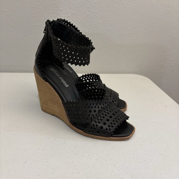 JEFFREY CAMPBELL Sz 7.5 BESANTE CLARA PERFORATED WEDGE SANDAL - Picture 3 of 12